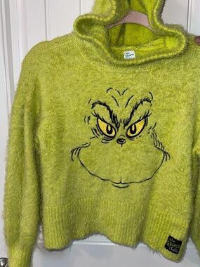 Justice The Grinch Fuzzy Neon Green Sweater Top